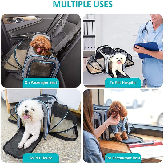 Pet Carrier Airline Approved, Expandable Foldable Soft-Sided Dog Carrier, with 2 Expandable Mesh Windows, Pet Travel Bag