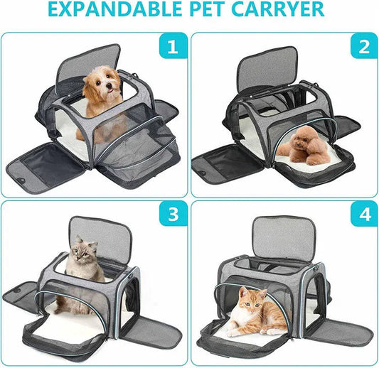 Pet Carrier Airline Approved, Expandable Foldable Soft-Sided Dog Carrier, with 2 Expandable Mesh Windows, Pet Travel Bag