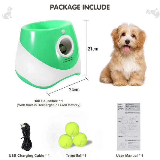 Automatic Dog Ball Launcher, Dog Ball Thrower with 15 Mini Tennis Balls Sizing 2 Inch and Mesh Bag,  Dog Toys Tennis Ball Launcher for Small Dogs with 3 Distance Settings