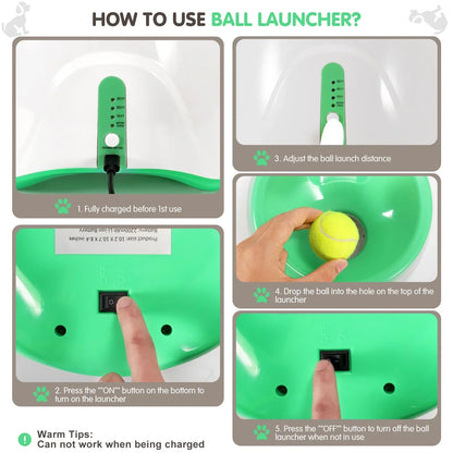 Automatic Dog Ball Launcher, Dog Ball Thrower with 15 Mini Tennis Balls Sizing 2 Inch and Mesh Bag,  Dog Toys Tennis Ball Launcher for Small Dogs with 3 Distance Settings