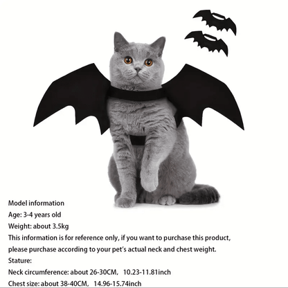 Bat Cat Wings Costume, Small, Black Felt, for Dogs & Cats, Halloween Pet Apparel Bat Wings, Straps for Easy Fit