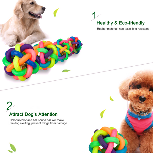 Large and Medium Dogs Rubber Chew Toy Rainbow Ball Colorful Bell Ball Pets 1PCS Diameter 7CM