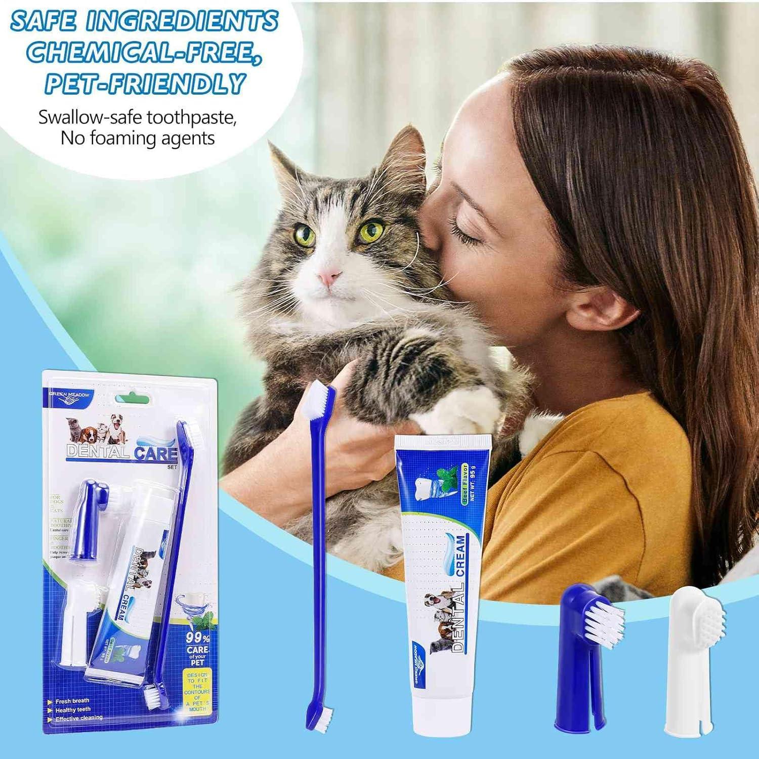 Dental Care Cat and Dogs Toothbrush & Toothpaste Kit for Munchkin - Natural Ingredients Reduce Plaque, Whiten Teeth, Freshen Breath