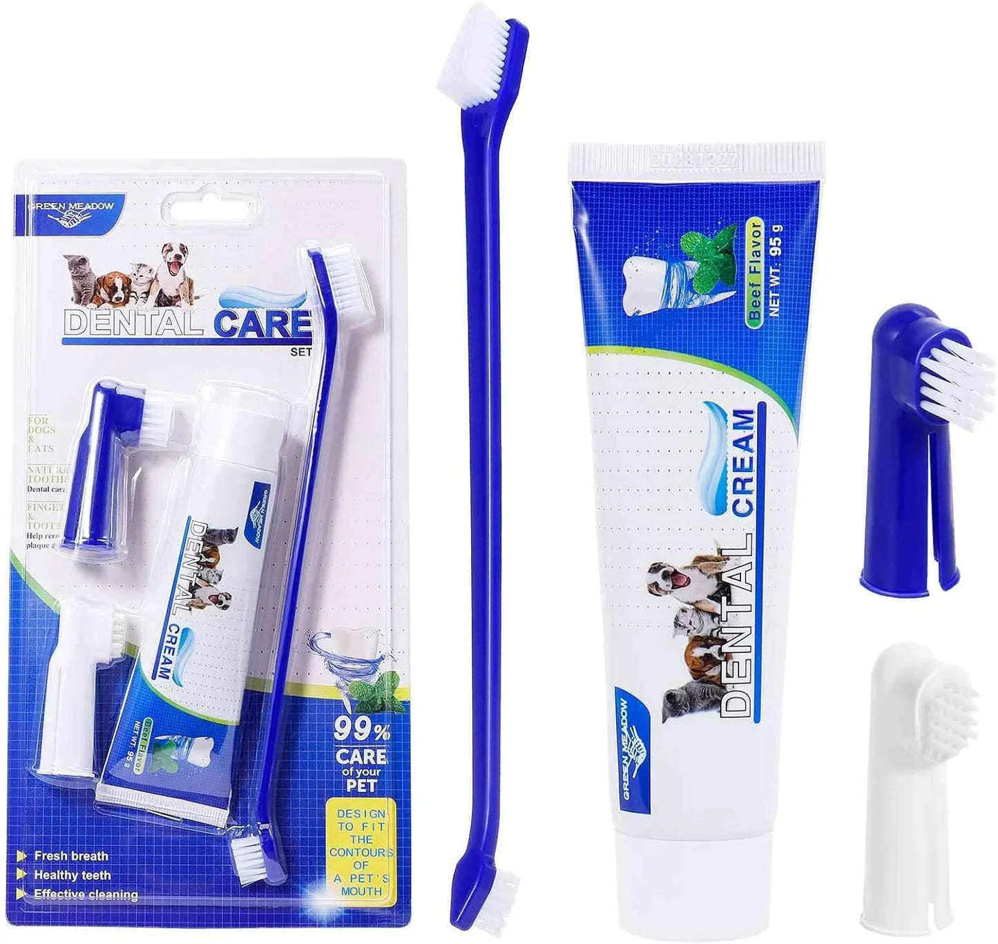 Dental Care Cat and Dogs Toothbrush & Toothpaste Kit for Munchkin - Natural Ingredients Reduce Plaque, Whiten Teeth, Freshen Breath