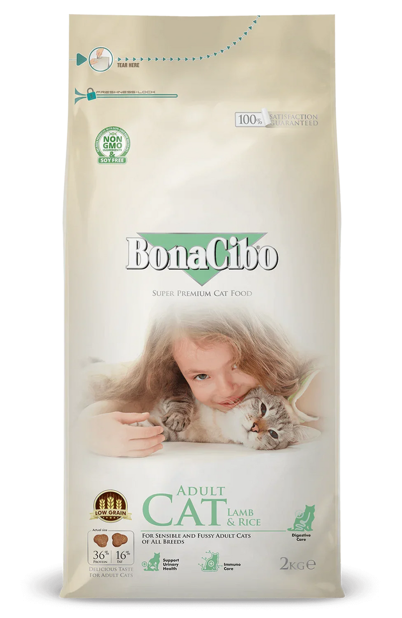 Bonacibo Adult Cat Food Lamb & Rice For Sensible and Fussy Adult Cats of All Breeds 2kg