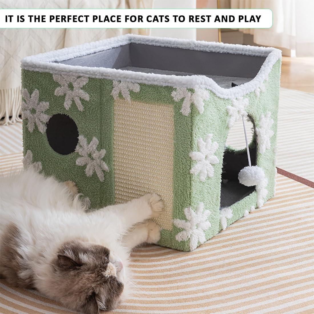 Exclusive Double Decker Cat Tent House with Scratcher Folding House with Terrace