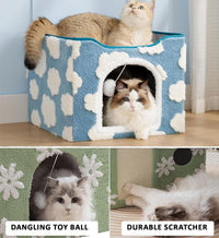 Exclusive Double Decker Cat Tent House with Scratcher Folding House with Terrace