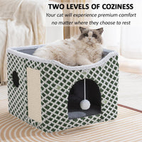 Exclusive Double Decker Cat Tent House with Scratcher Folding House with Terrace