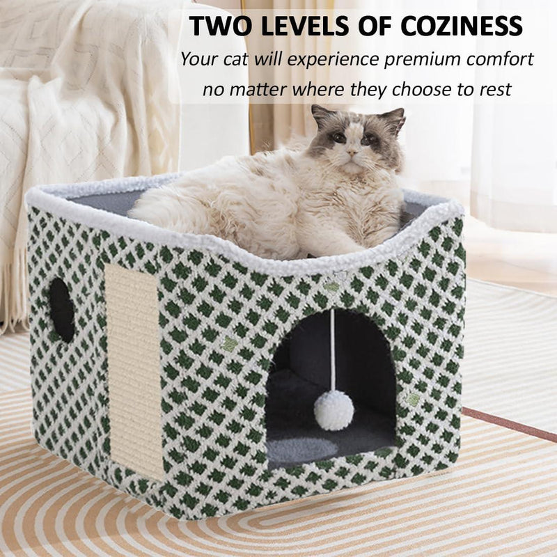 Exclusive Double Decker Cat Tent House with Scratcher Folding House with Terrace