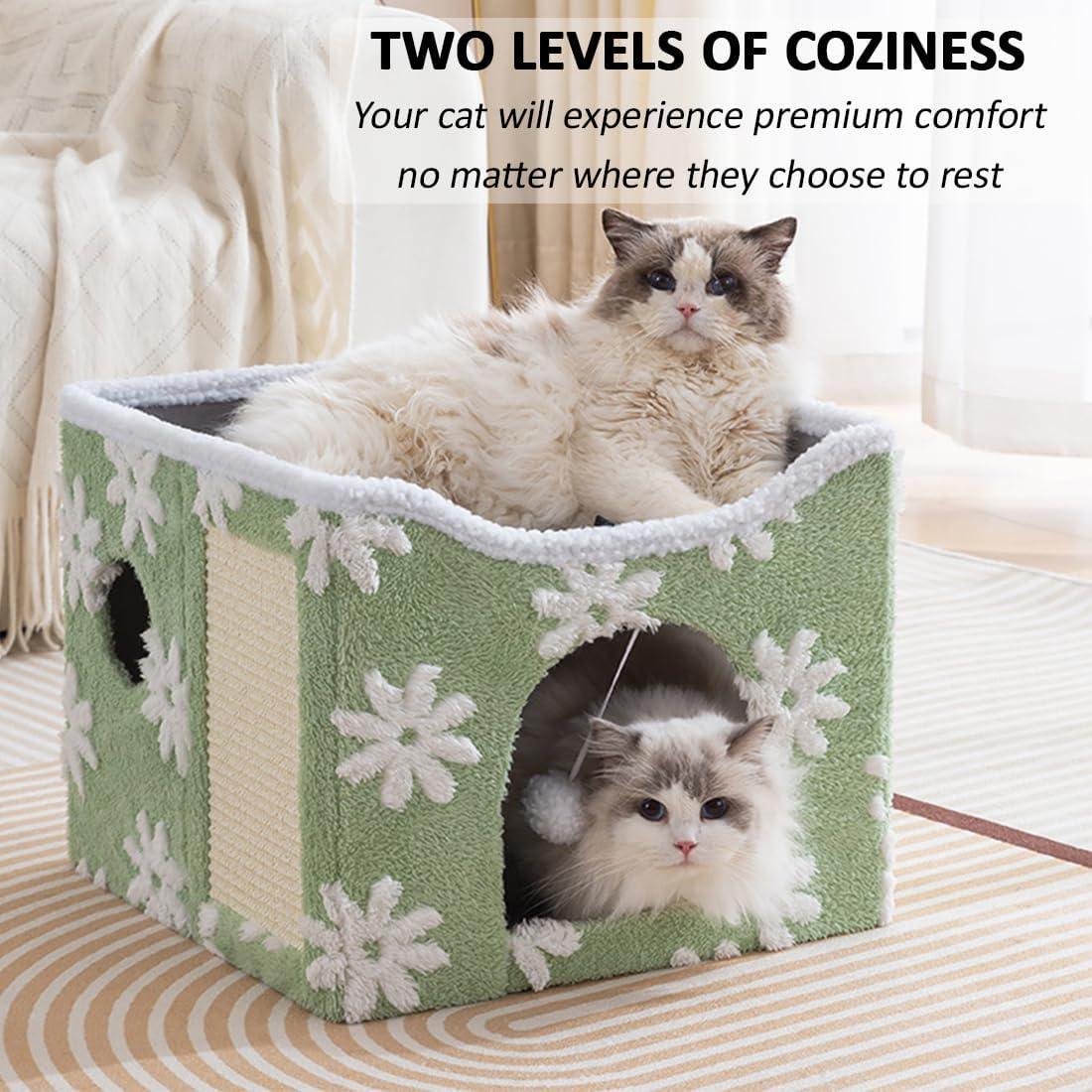 Exclusive Double Decker Cat Tent House with Scratcher Folding House with Terrace