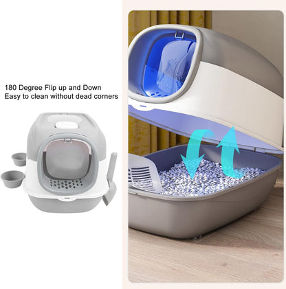 Cat Litter Box with Automatic Sand-Proof cage Sterilization and Deodorization Function With Litter Scoop Easy To Clean Enclosed Extra Large Cat Litter Tray