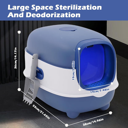 Cat Litter Box with Automatic Sand-Proof cage Sterilization and Deodorization Function With Litter Scoop Easy To Clean Enclosed Extra Large Cat Litter Tray