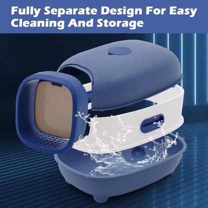 Cat Litter Box with Automatic Sand-Proof cage Sterilization and Deodorization Function With Litter Scoop Easy To Clean Enclosed Extra Large Cat Litter Tray