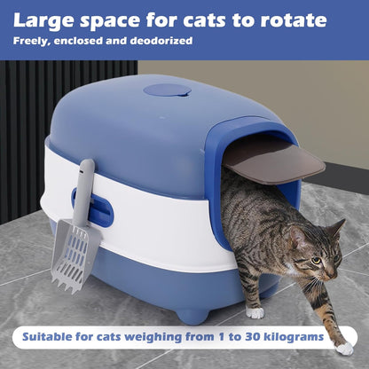 Cat Litter Box with Automatic Sand-Proof cage Sterilization and Deodorization Function With Litter Scoop Easy To Clean Enclosed Extra Large Cat Litter Tray
