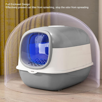 Cat Litter Box with Automatic Sand-Proof cage Sterilization and Deodorization Function With Litter Scoop Easy To Clean Enclosed Extra Large Cat Litter Tray