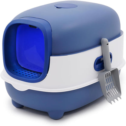 CatLitterBoxwithAutomaticSand-ProofcageSterilizationandDeodorizationFunctionWithLitterScoopEasyToCleanEnclosedExtraLargeCatLitterTray