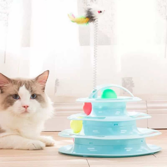 4 Layers Cat Tower Roller Toys, Interactive Cat Toys with Rotating Ball for Cats Indoor Play