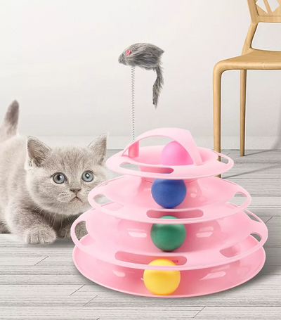 4 Layers Cat Tower Roller Toys, Interactive Cat Toys with Rotating Ball for Cats Indoor Play