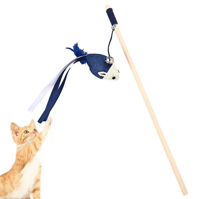 Cat Wand Toys Interactive Cat Bell Toys Fake Feather Kitten Toys Mouse Toy