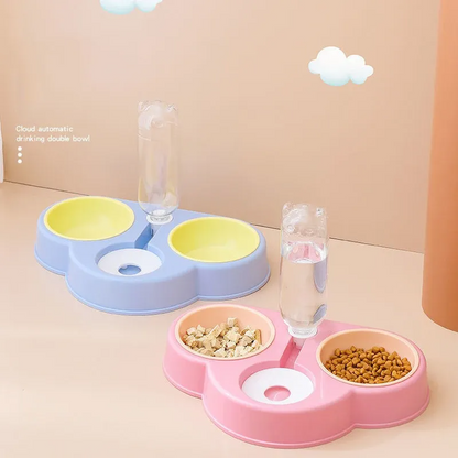 Cat Food and Water Bowl, 3 in 1 Cat Bowl Detachable 15 Degree Slanted Cat Bowls for Pet Swallow