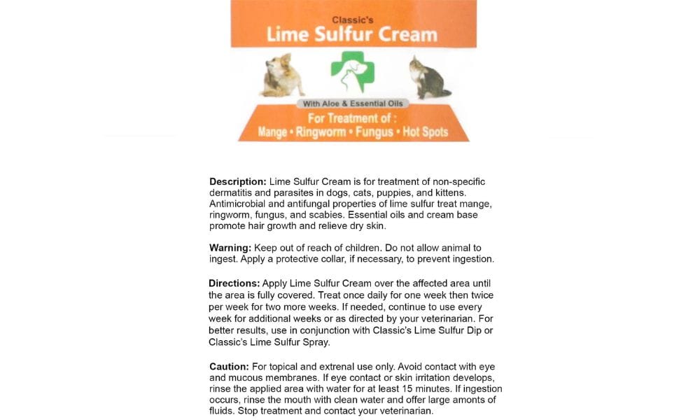 Classic's Lime Sulfur Pet Skin Cream for Cats and Dogs 100g