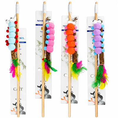 Colorful Plush Ball Feather Cat Wand Stick Toy 1pcs