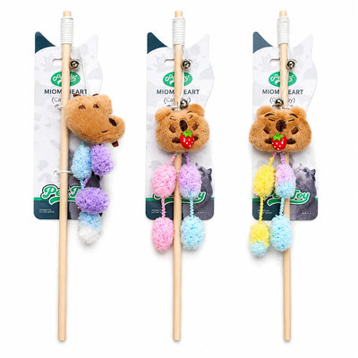 Cute Plush Cat Wand Toy with Bell & Pom-Poms 1Pcs Cat Stick Toy