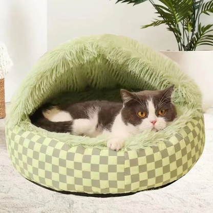 Round Hooded Donut Dog Bed for Small & Medium Pets - Plush Fluffy Anti-Anxiety Cat Cave Bed with Cover