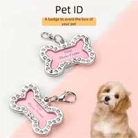 Crystal Bling Cat Dog ID Tag Pet Stainless Steel Personalized ID Frame Photo Frame Tag Name Tag