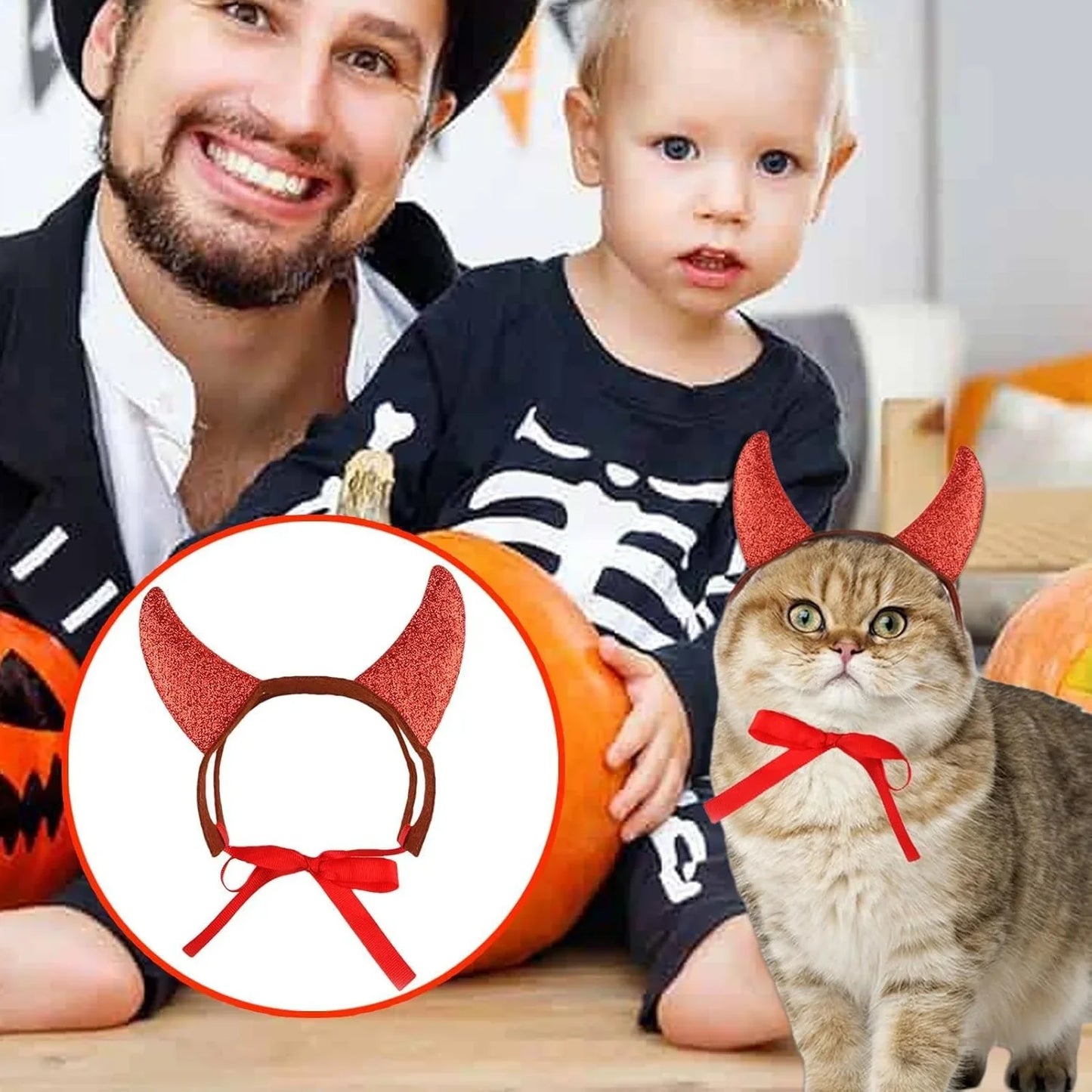 Cat and Dog Devil Horns - Pet Halloween Cosplay Costume - Cute Favors Photography Props, Festive Headgear with Straps for Celebrations