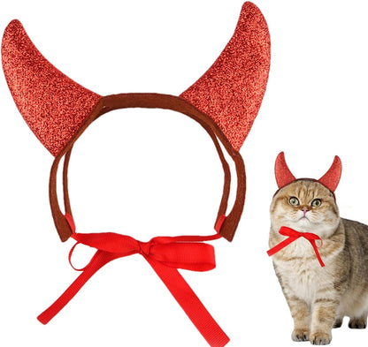 Cat and Dog Devil Horns - Pet Halloween Cosplay Costume - Cute Favors Photography Props, Festive Headgear with Straps for Celebrations