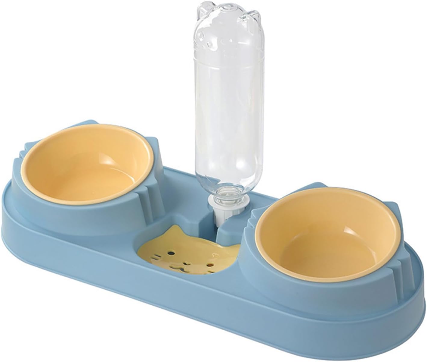 Double Cat Food and Water Bowl Set with Water Dispenser Auto Water Replenishment Tip Proof Cute Pet Food Bowl
