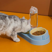 Double Cat Food and Water Bowl Set with Water Dispenser Auto Water Replenishment Tip Proof Cute Pet Food Bowl