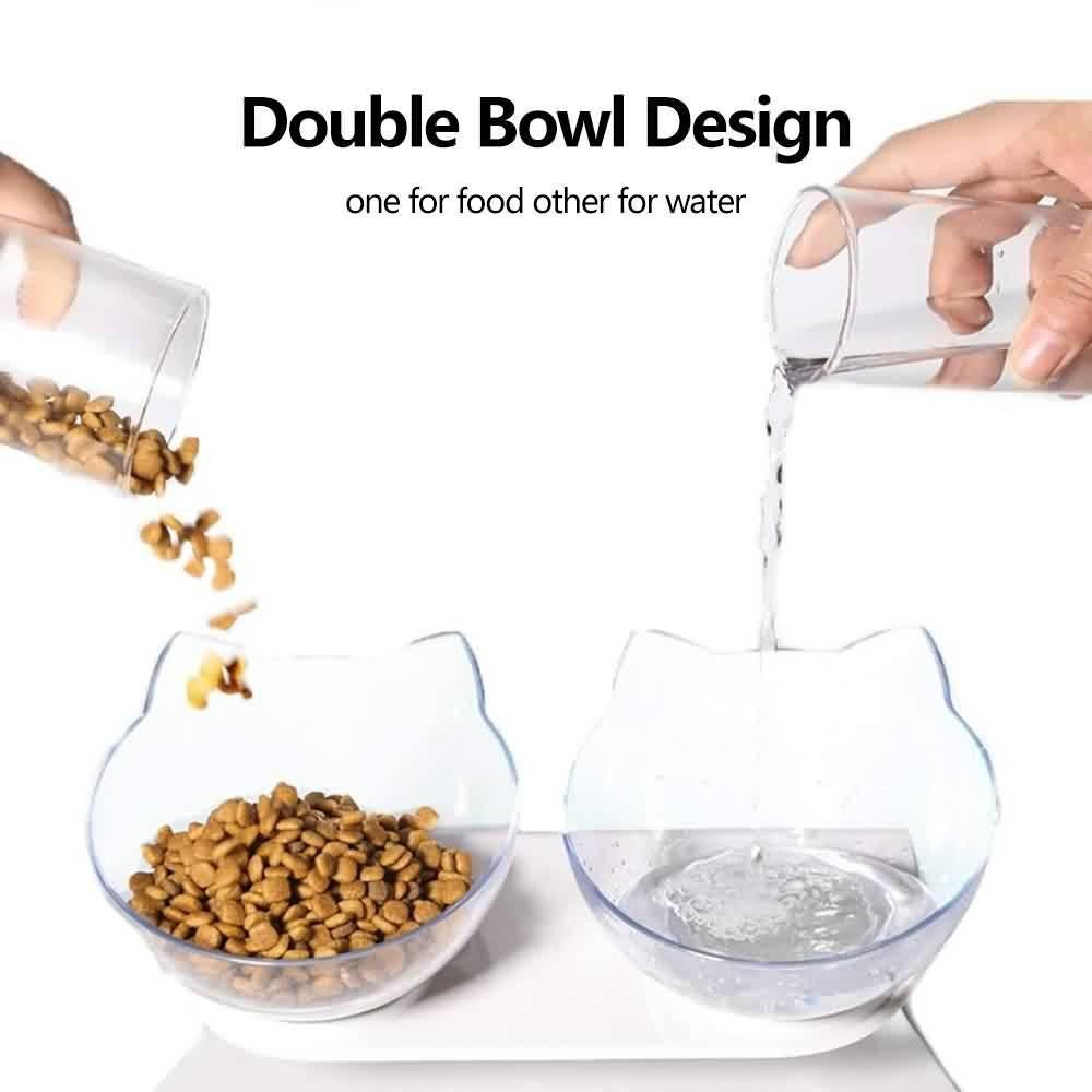 Elevated Cat Bowl, 15° Inclined Cat Double Bowl, Small Anti Spill Cat Food Bowl