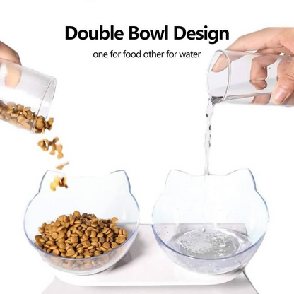 Elevated Cat Bowl, 15° Inclined Cat Double Bowl, Small Anti Spill Cat Food Bowl
