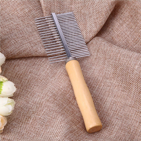 Double Side Steel Needles Comb for Dogs and Cats - (Wooden Comb) | Grooming Rake Shedding