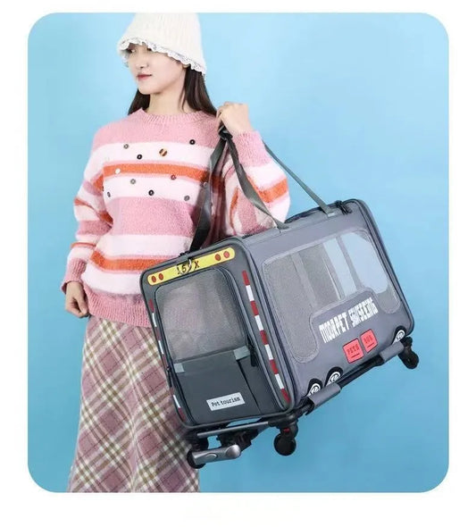 Pet Travel Carrier with Wheels - Expandable Rolling Carrier for Small Dogs & Cats, Breathable Mesh, Secure Locking Zippers for Car & Air Travel