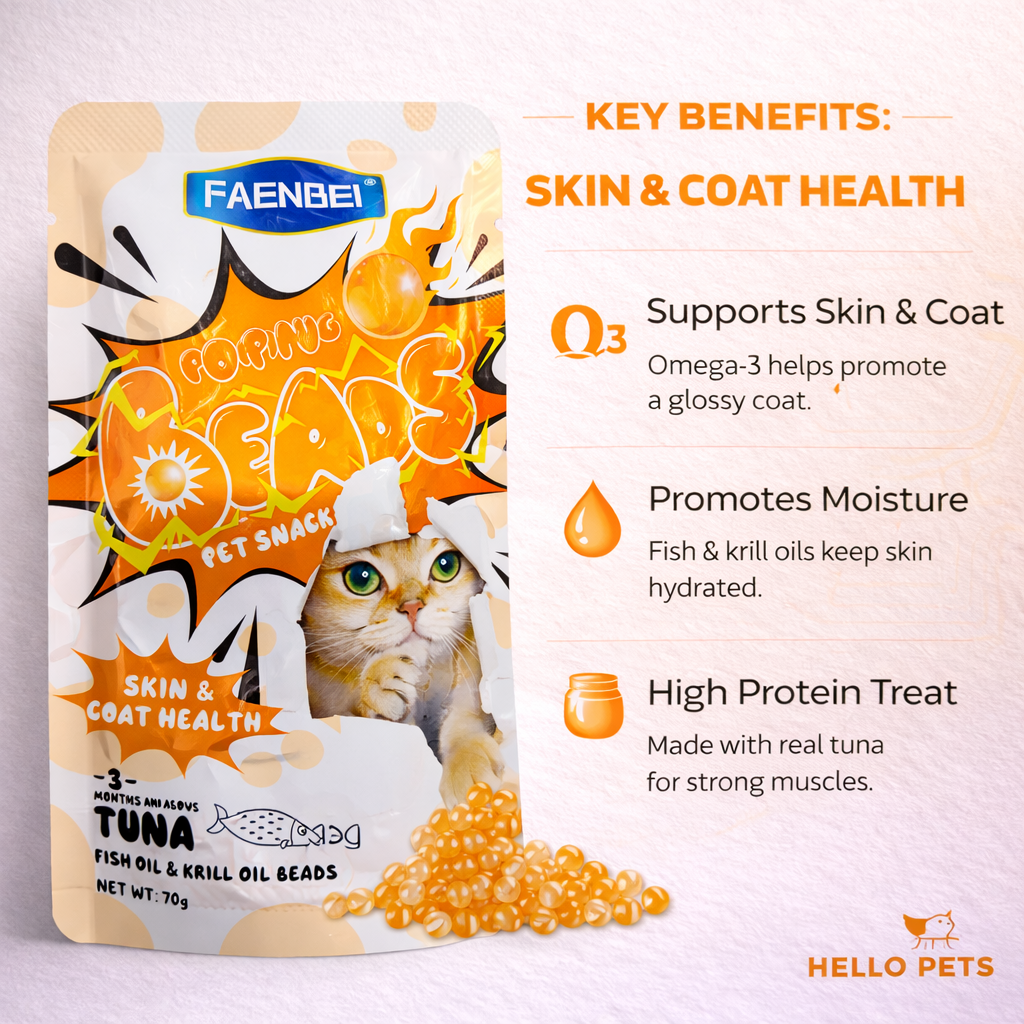 Faenbei Popping Beads Tuna Cat Snack – Skin Coat Health (70g)