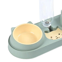Double Cat Food and Water Bowl Set with Water Dispenser Auto Water Replenishment Tip Proof Cute Pet Food Bowl