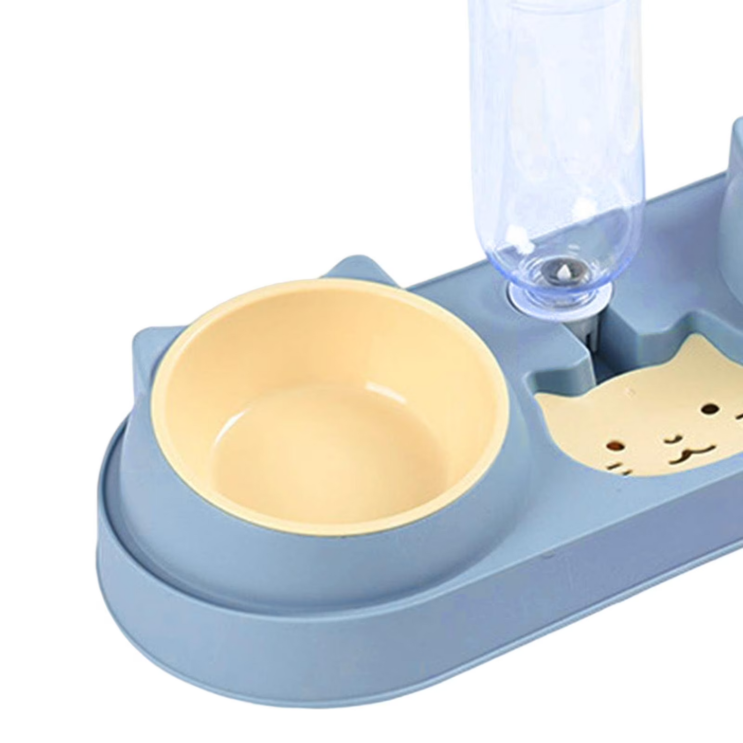 Double Cat Food and Water Bowl Set with Water Dispenser Auto Water Replenishment Tip Proof Cute Pet Food Bowl