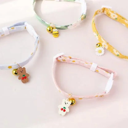 Flower Pendant with Bell Cat and Puppy Collar Colorful Collar,Adjustable Safety Kitten Collar with Mini Bell