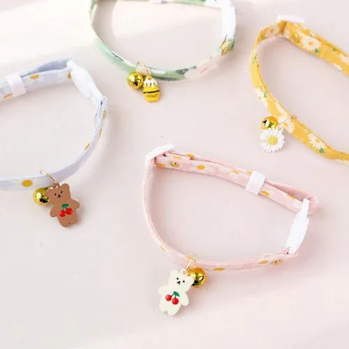 Flower Pendant with Bell Cat and Puppy Collar Colorful Collar,Adjustable Safety Kitten Collar with Mini Bell