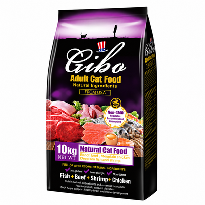 GIBO Grain Free Adult Cat Food Fish, Beef, Shrimp & Chicken Flavor 10kg