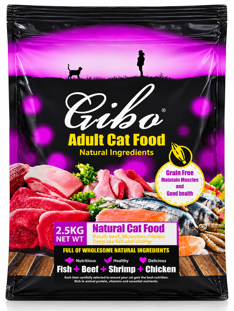 Gibo Adult Cat Dry Food – Natural Ingredients Fish, Beef, Shrimp & Chicken 2.5kg