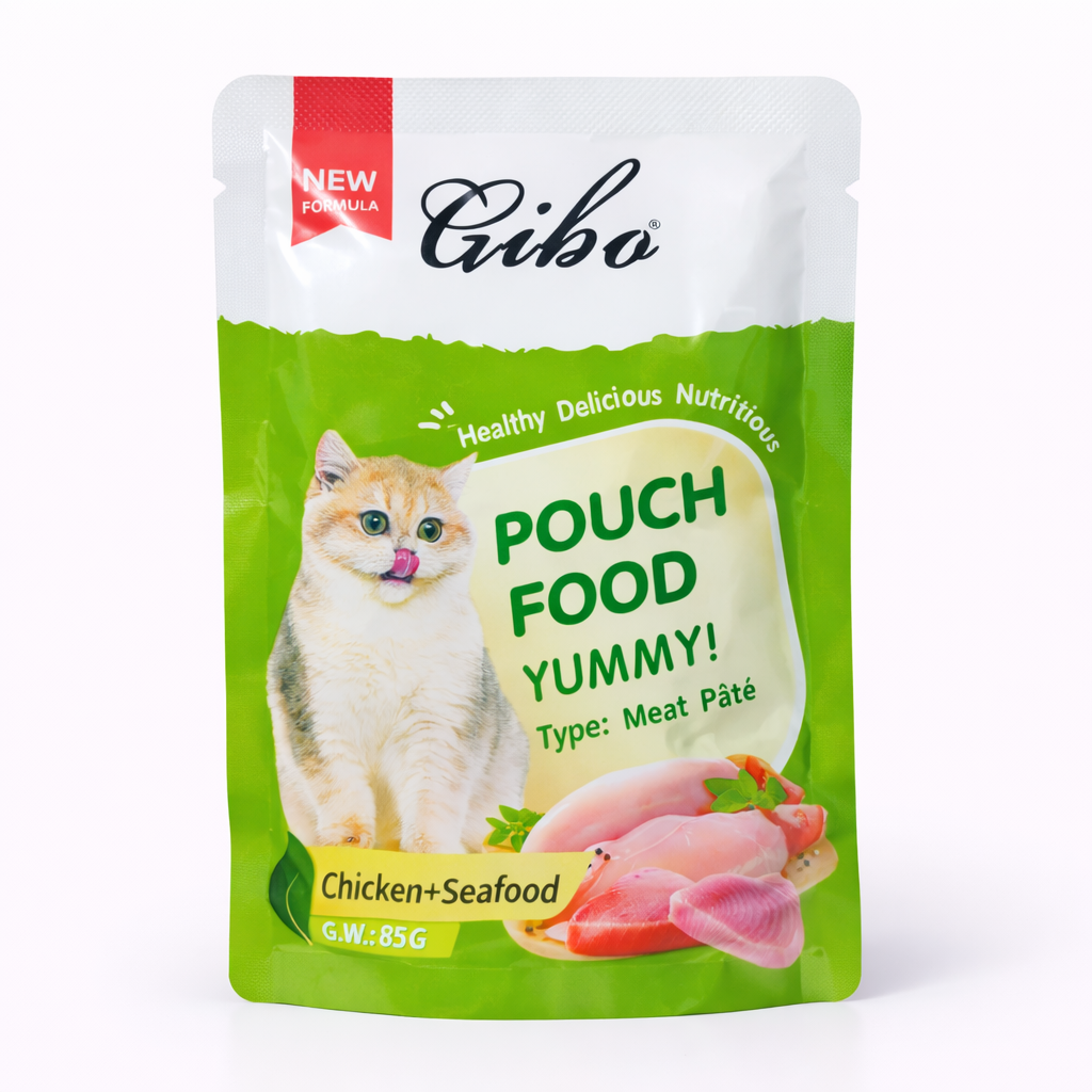 Gibo Chicken & Seafood Cat Wet Food Pouch 85g (Meat Pâté)