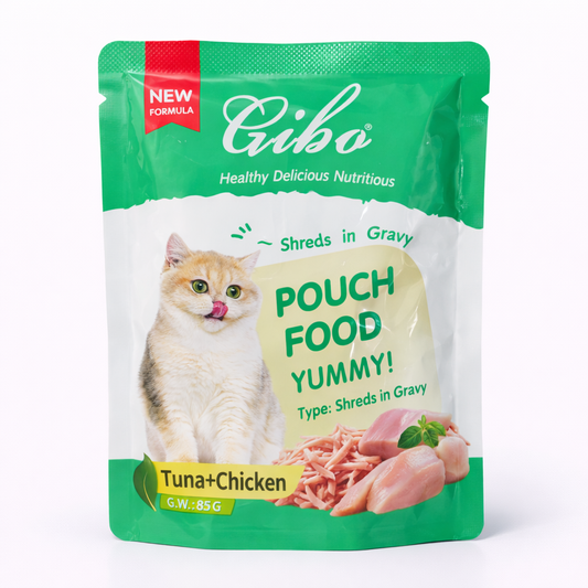 Gibo Tuna & Chicken Cat Wet Food Pouch 85g (Shreds in Gravy)