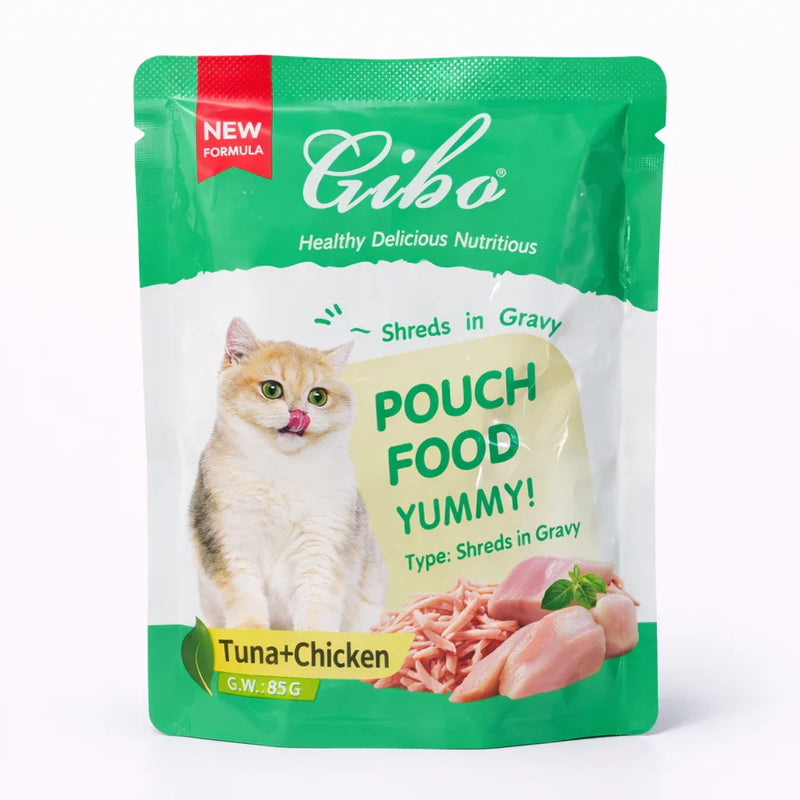 Gibo Tuna & Chicken Cat Wet Food Pouch 85g (Shreds in Gravy)