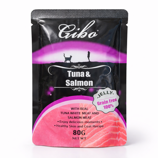 Gibo Tuna & Salmon Jelly Cat Wet Food 80g (Grain Free Wet Cat Food)