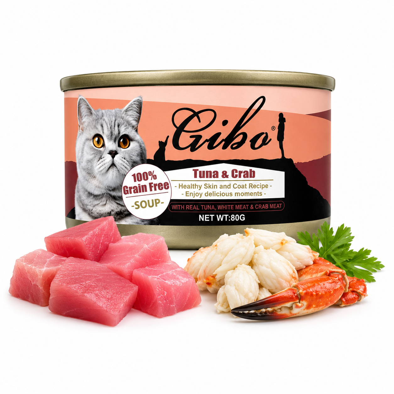 Gribo Tuna & Crab Grain Free Soup Cat Food 80g
