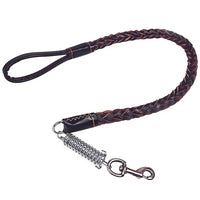 120cm Leather Braided Dog Leash Black Padded Handle Pet Walking Running Leads with Spring Buffer for Medium Large Dogs Labrador
